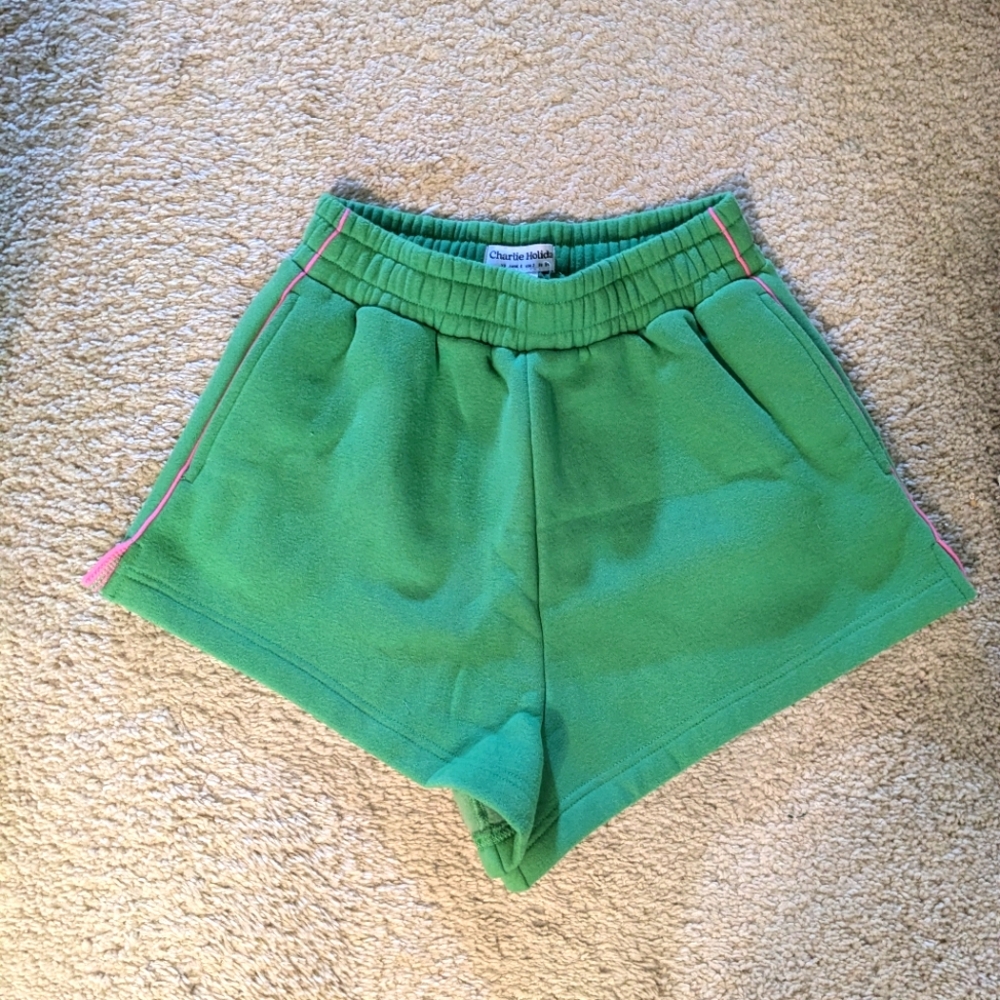 NWT $89 Charlie Holiday Be good Do good shorts Green with Pink Stripe XS Size 2